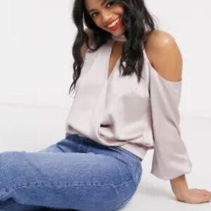 Lipsy satin choker ruched top in pink